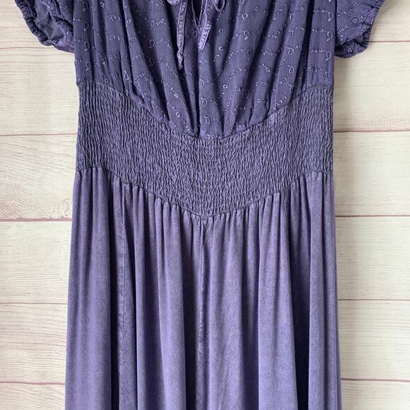 The Pyramid Collection Boho Purple Peasant Maxi Dress Floral Embroidery Size L - Picture 15 of 16